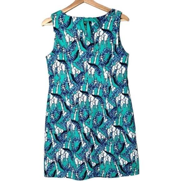 TALBOTS Petites Giraffe Print Cotton Shift Dress Unlined US Sz 8p - Picture 4 of 11